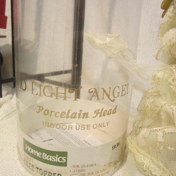 ANGEL TREE TOPPER LIGHTED,10'' TALL CREAM LACE GOLD WINGS - Picture 3 of 9